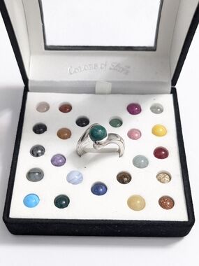 Interchangeable 24 Natural Gemstone Balls Sterling Ring Size 8 Colors-of-Life